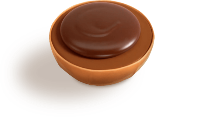 Une coquille de caramel avec un intérieur riche unique.